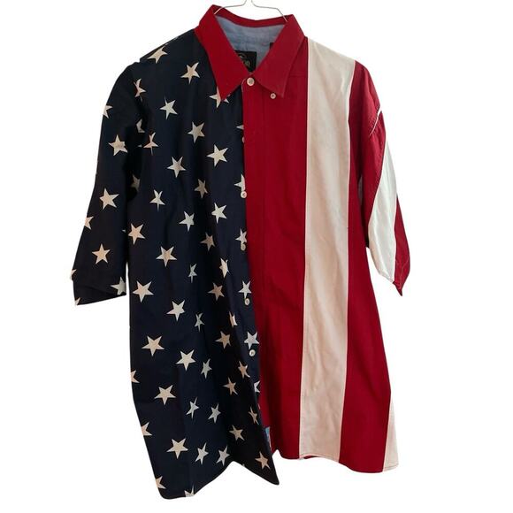 RED HEAD SIZE 2XL RED,WHITE AND BLUE WITH STAR BUTTON DOWN SHIRT - Picture 1 of 2